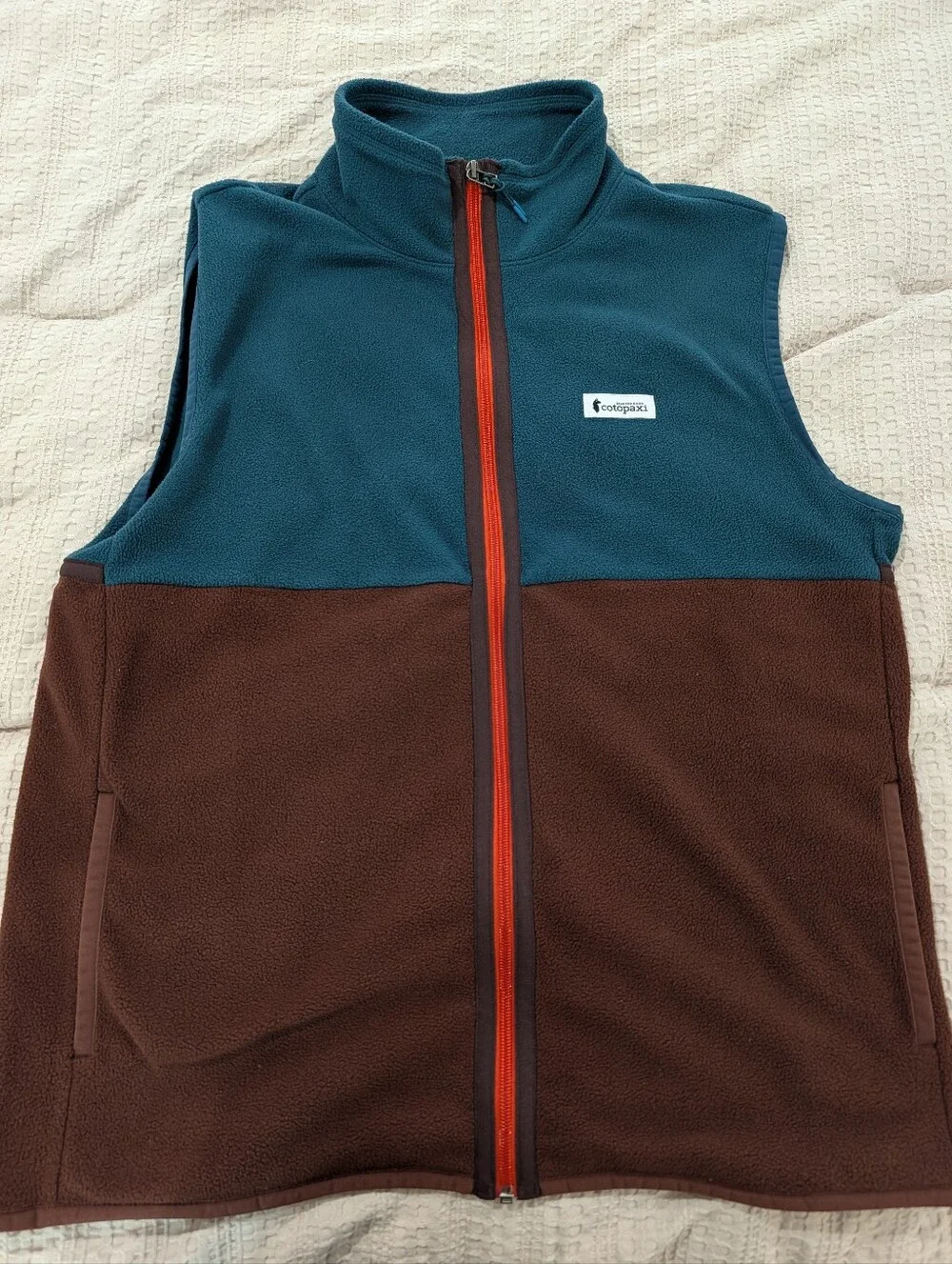 Cotopaxi Teal, Brown & Orange Zip Fleece Vest